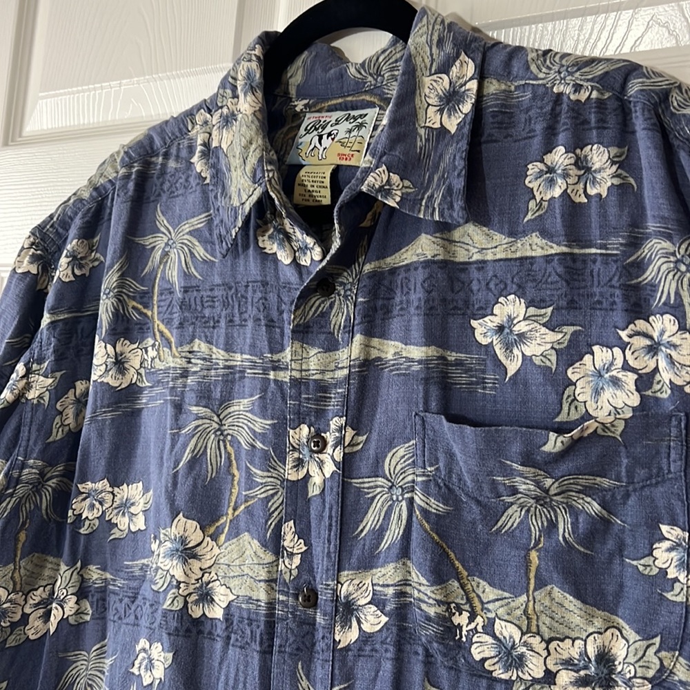 Vintage‎ Big Dogs Hawaiian Shirt Blue Floral Palms Dogs, Size Large - Picture 3 of 11